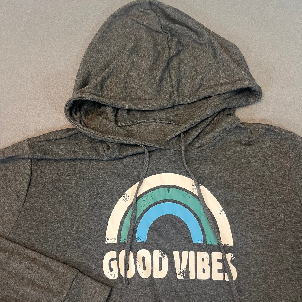 Good Vibes Rainbow Graphic Sweatshirt Women's 3XL Heather Gray Pullover Positive - Picture 2 of 8
